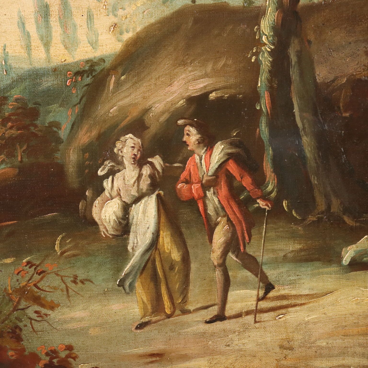 Oval Painting Landscape With Figures Oil On Canvas XIX XX Century