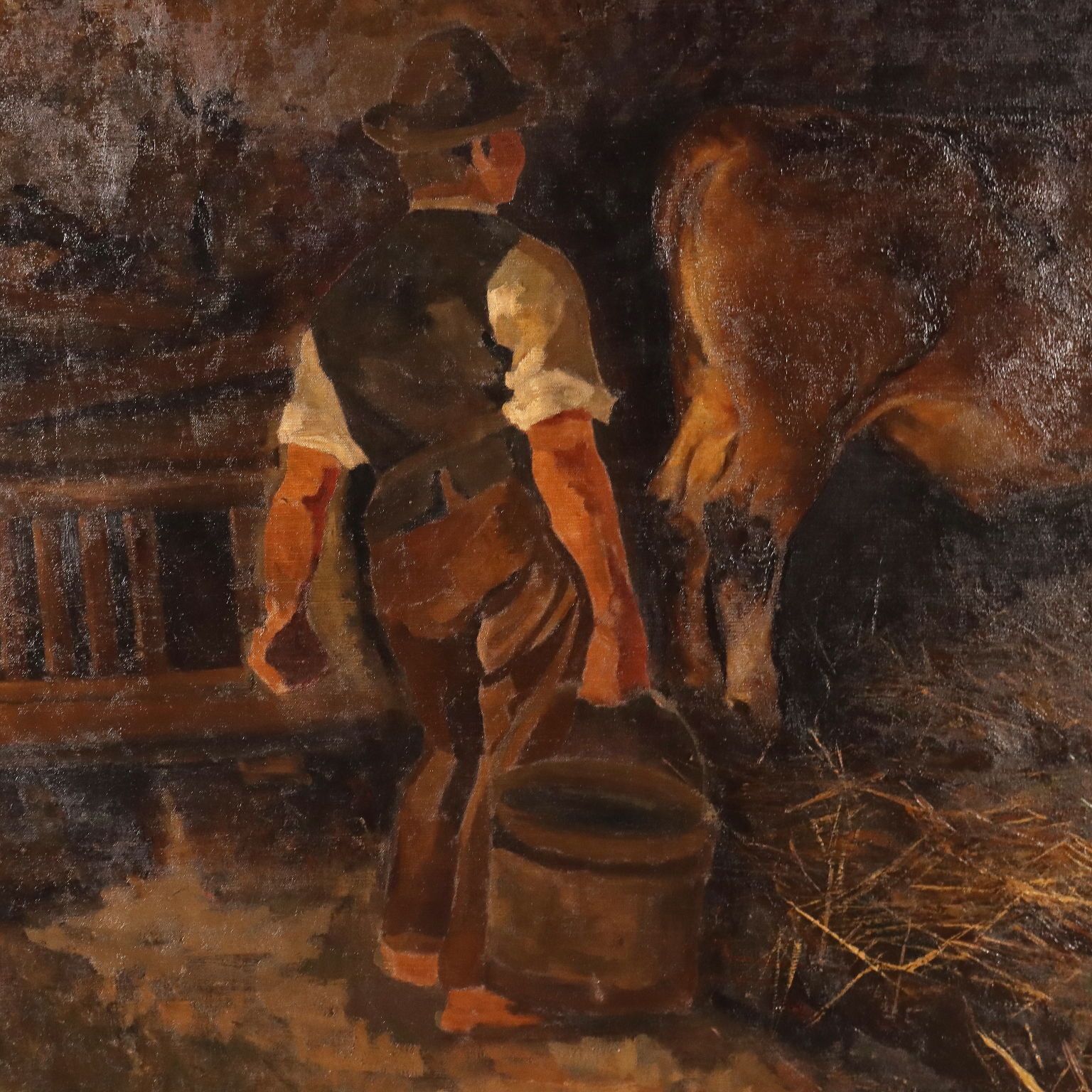 Ancient Painting G. Sottocornola '800 Interior Of A Stable Canvas