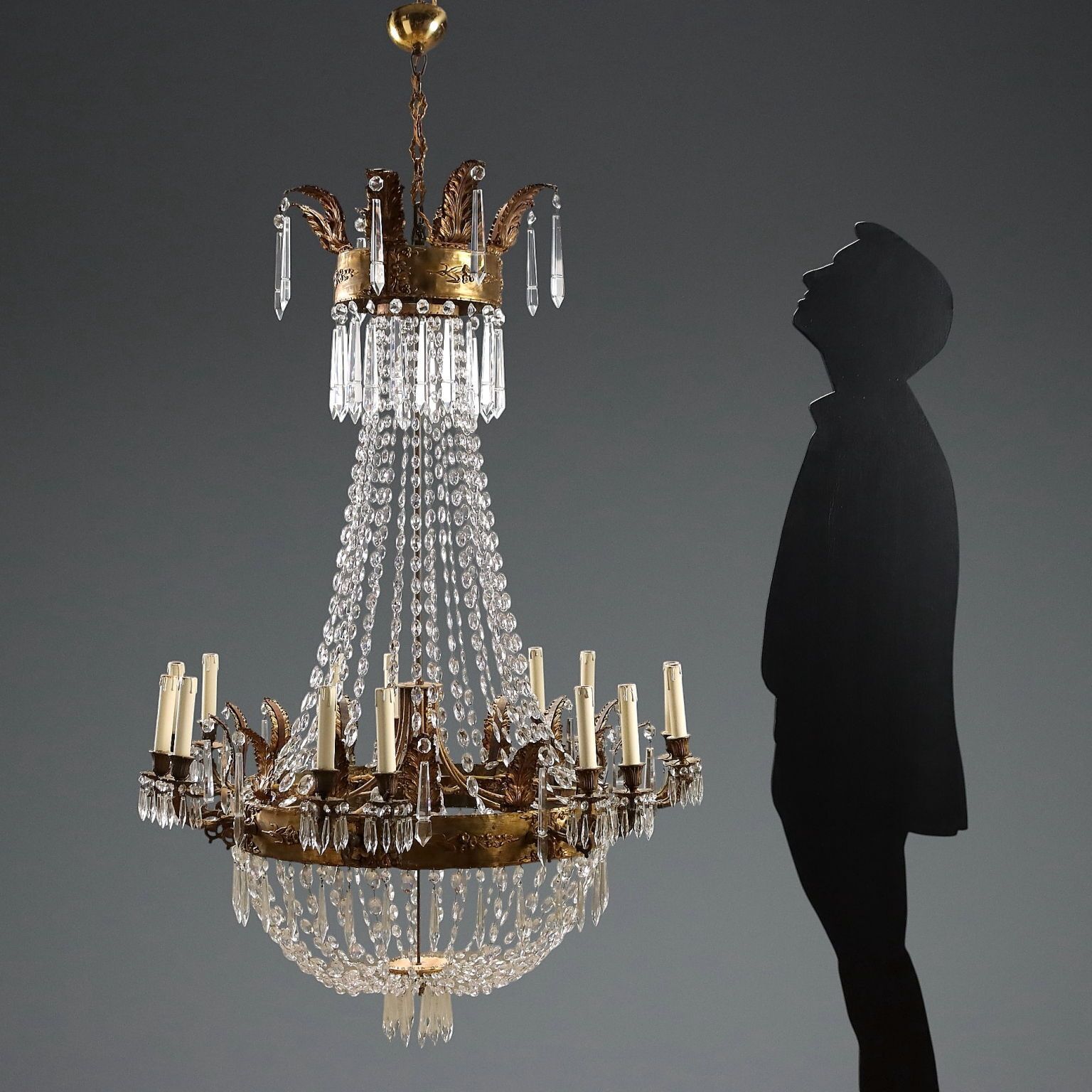 Antique Balloon Shaped Chandelier Gilded Metal Glass XIX Century photo for sale