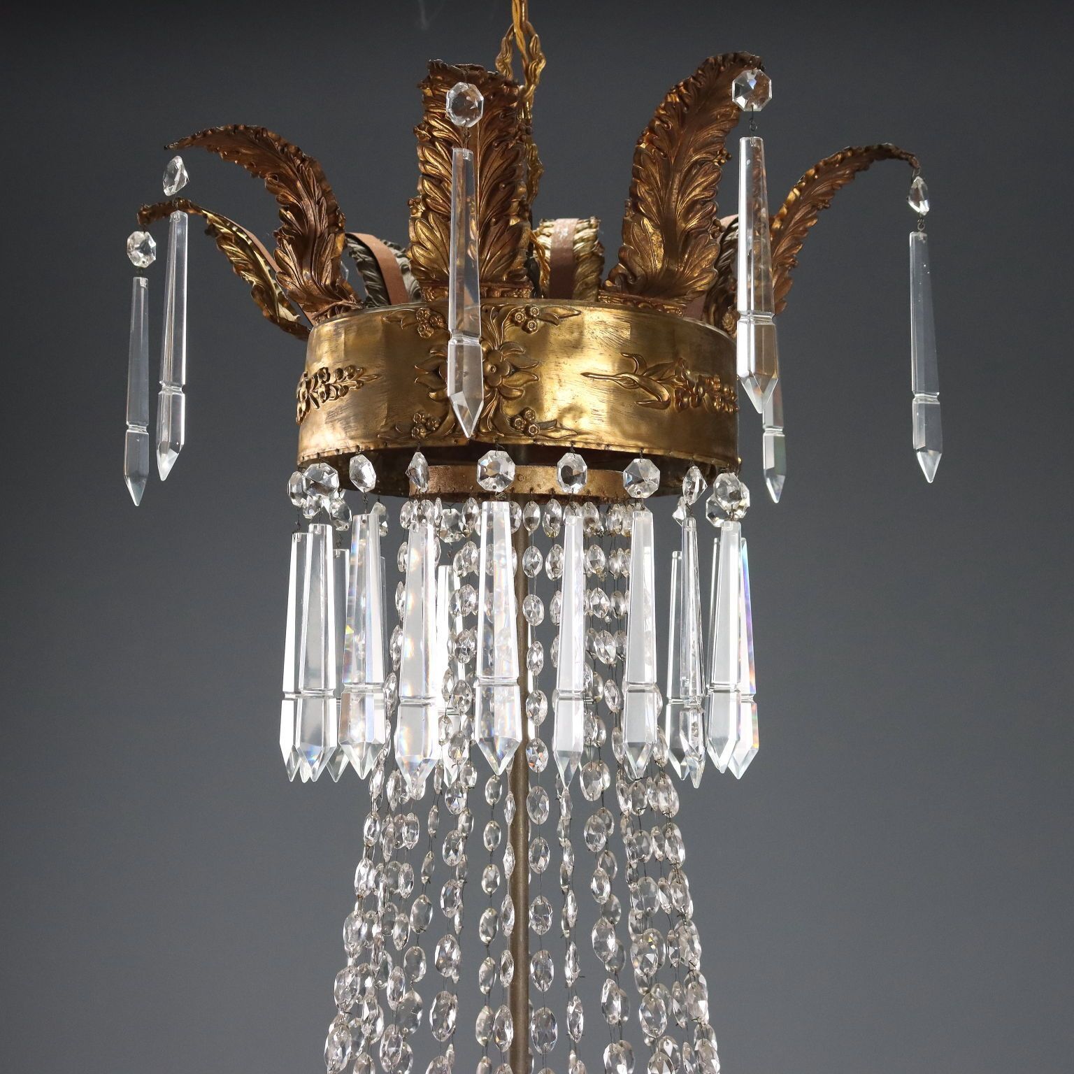 Antique Balloon Shaped Chandelier Gilded Metal Glass XIX Century photo Lighting