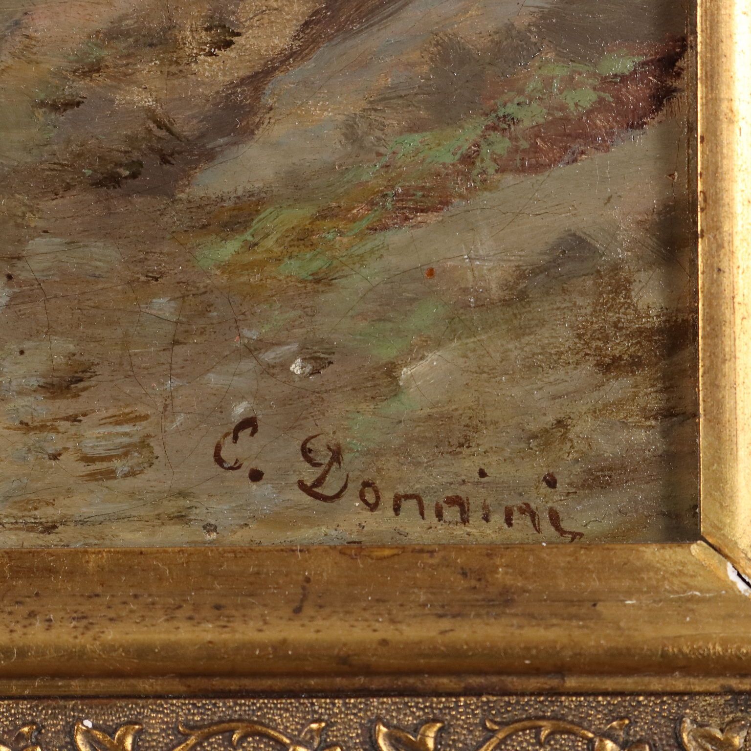 Antique Painting Signed Emilio Donnini Landscape With River '800 photo vintage