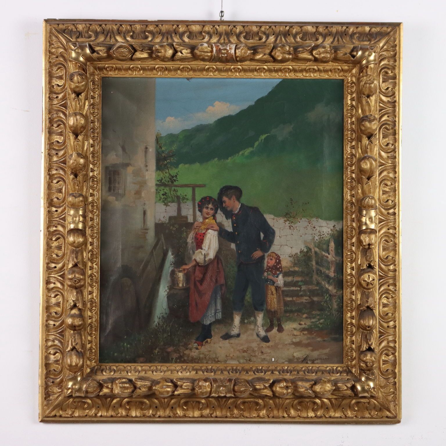 Antique Painting Signed A. Brusomini Maccari XIX Century