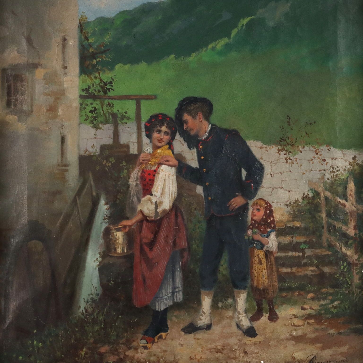 Antique Painting Signed A. Brusomini Maccari XIX Century photo for sale