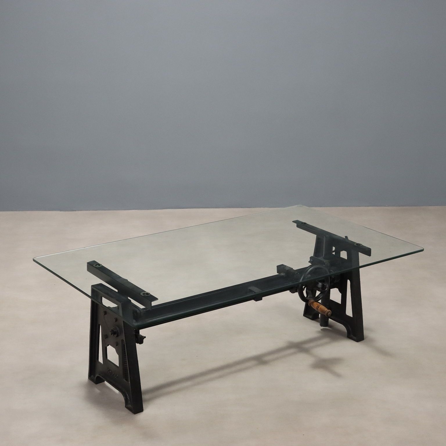 Antique Adjustable Coffee Table Iron Glass Italy XX Century