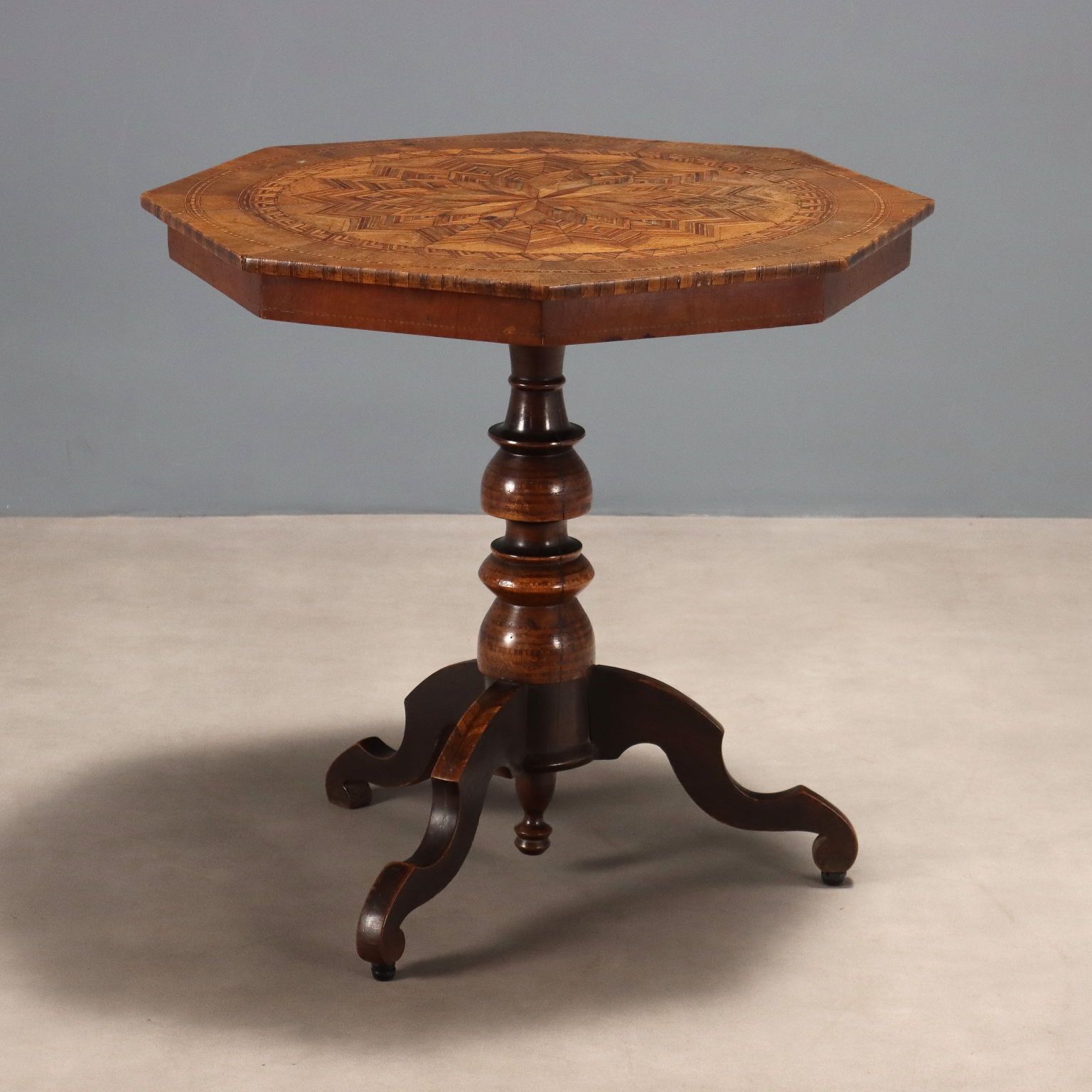 Antique Small Table Rolo Walnut Inlays Italy XIX Century