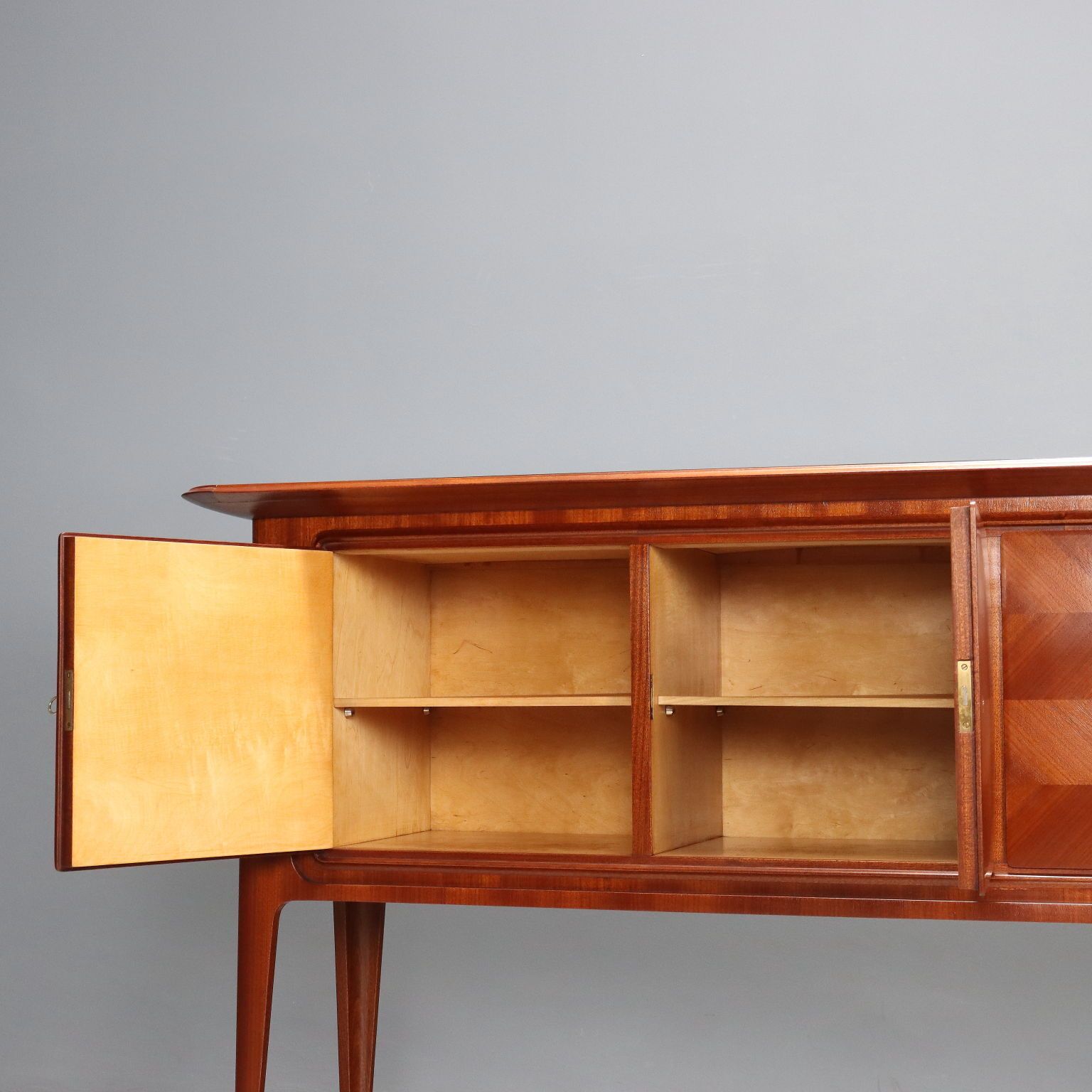 Vintage Cabinet Mahogany Veneer Glass Design Italy 1950s photo Furniture