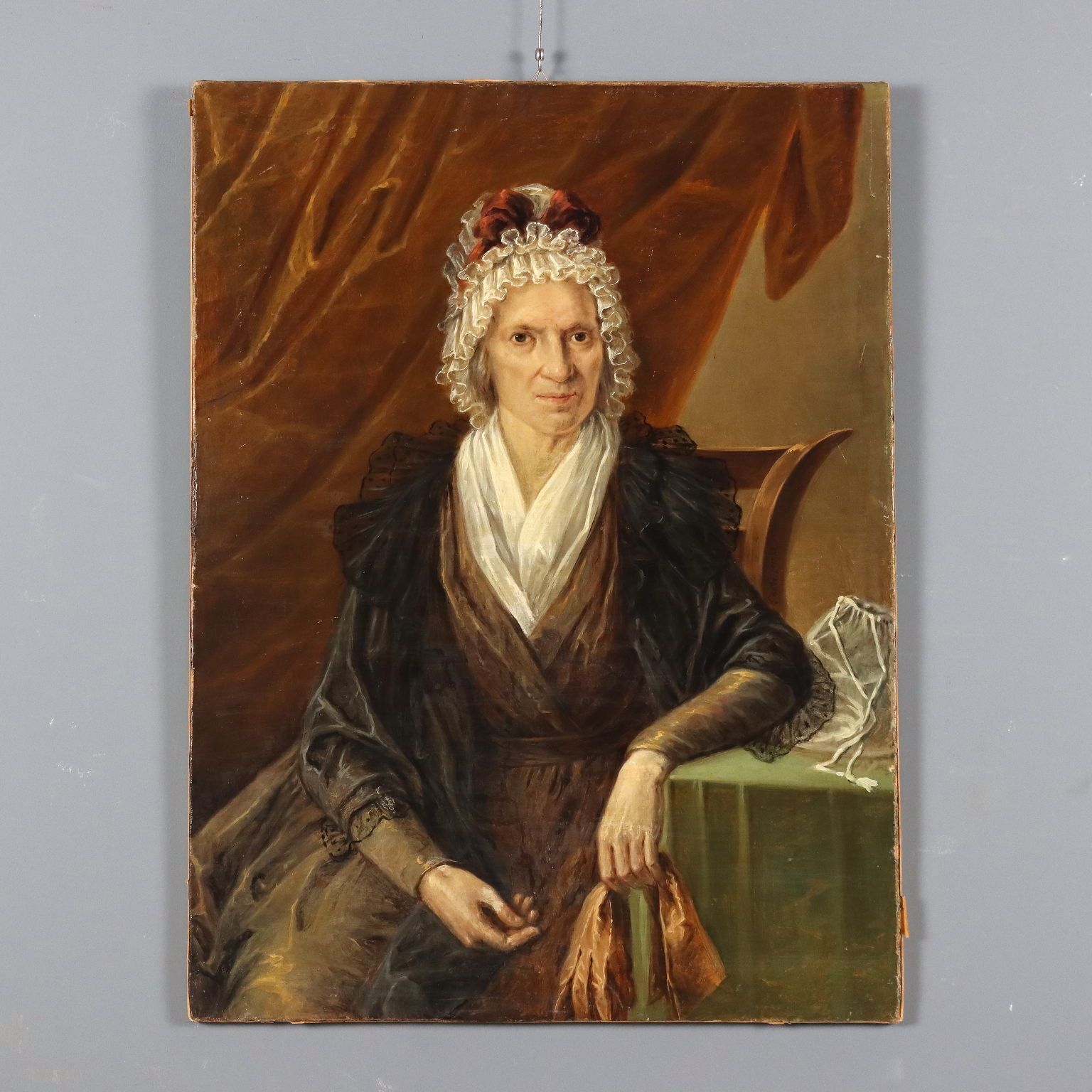 Antique Painting Portrait Of A Noblewoman Oil On Canvas XIX Century