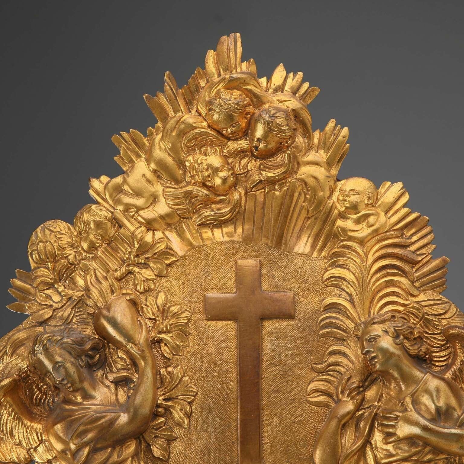 Antique Holy Water Stoup Gilded Bronze Italy XX Century photo 440.0