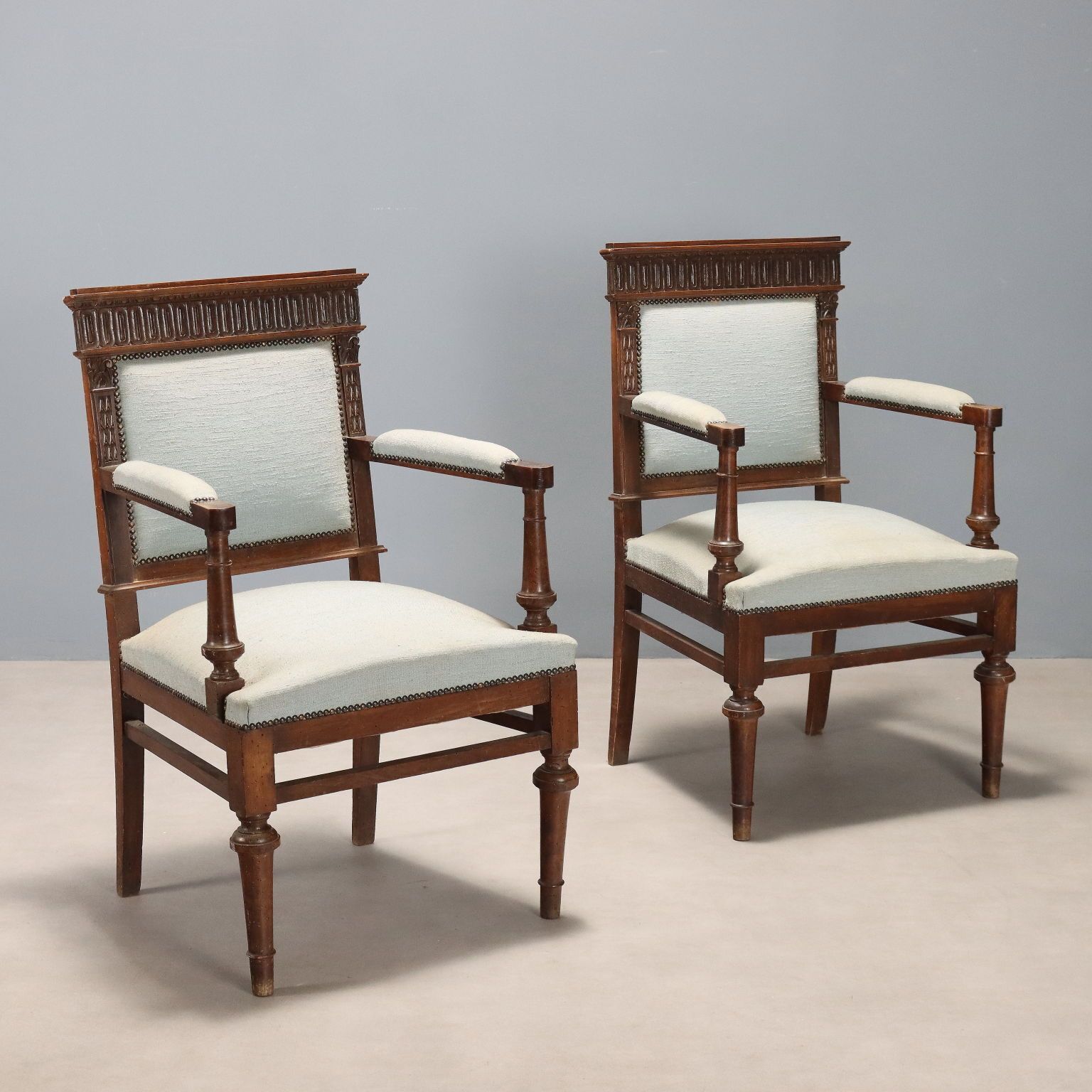 Armchairs Neo Baroque Walnut Fabric XIX Century