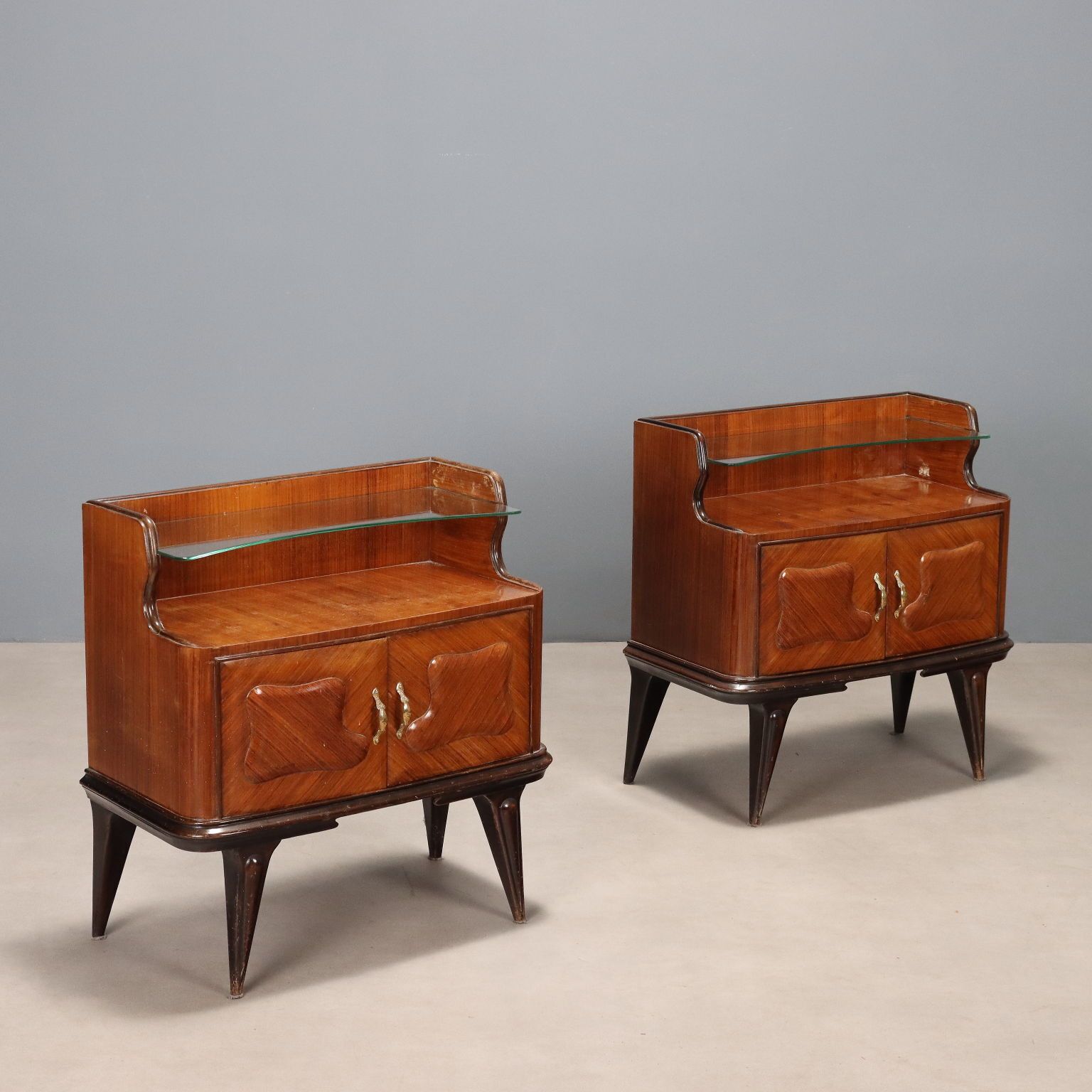 Vintage Nightstands Exotic Wood Veneer Design Italy 1950s