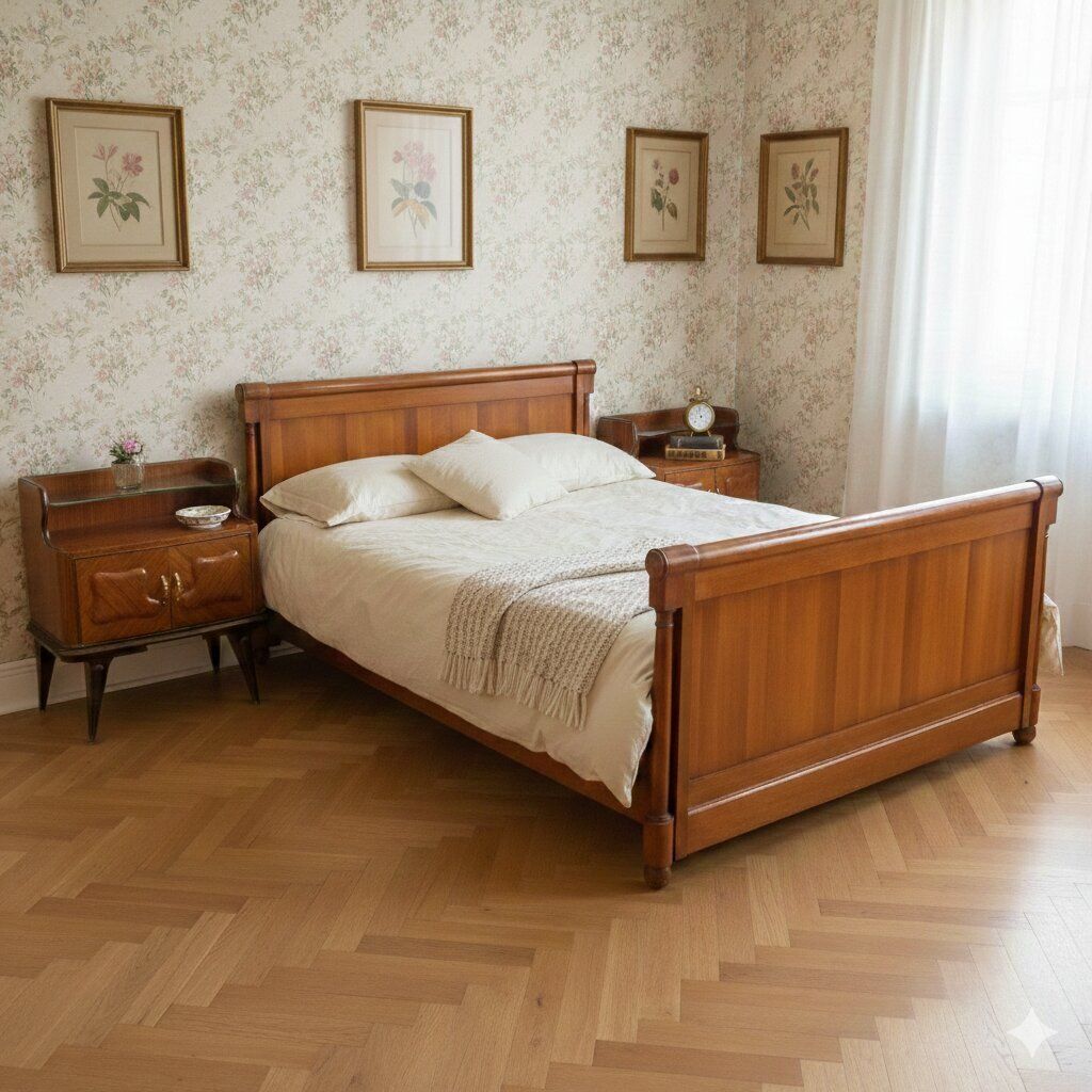 Vintage Nightstands Exotic Wood Veneer Design Italy 1950s photo furniture