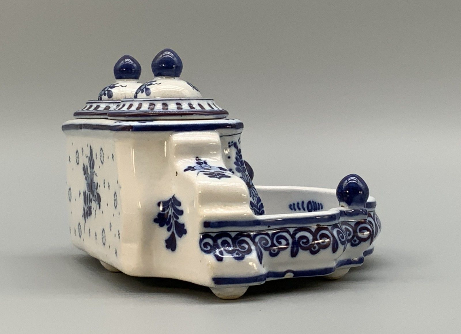 photo for sale Dutch Delft Desktop Inkwell Stand Blue And White Faience Late 19th Century