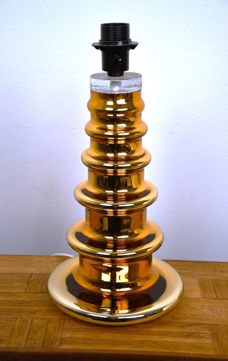 Large Mercury Golden Glass Table Lamp By Gustaf Leek For Orrefors, 1960s photo furniture