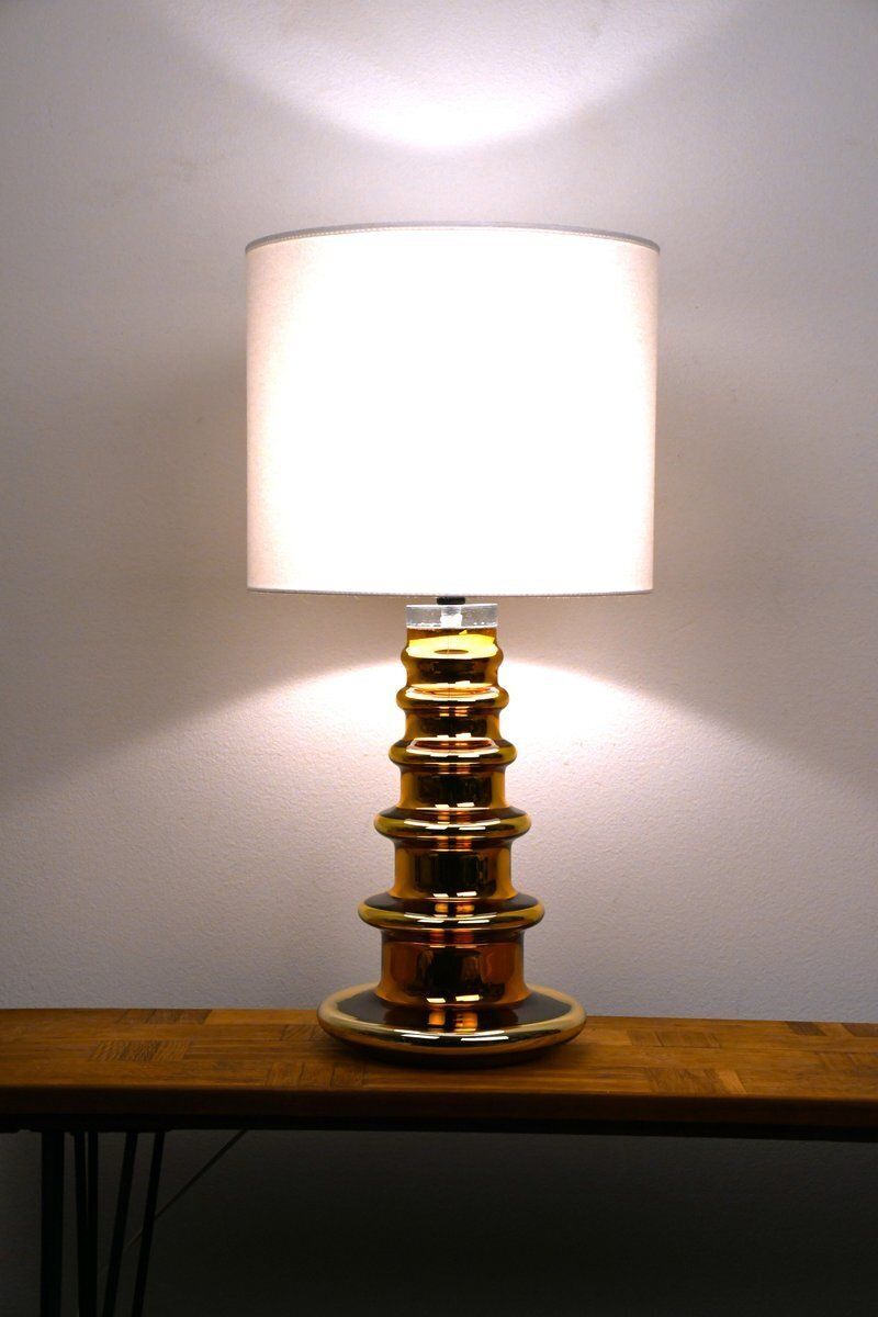 Large Mercury Golden Glass Table Lamp By Gustaf Leek For Orrefors, 1960s photo for sale
