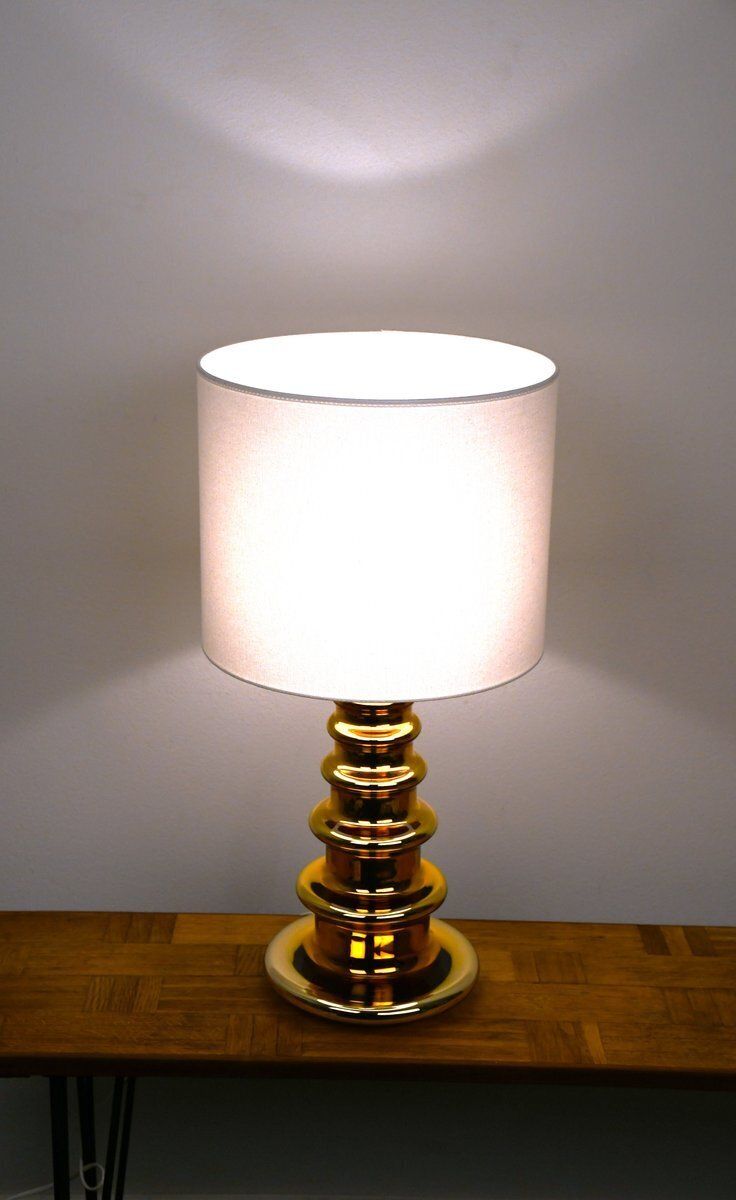 Large Mercury Golden Glass Table Lamp By Gustaf Leek For Orrefors, 1960s photo Lighting