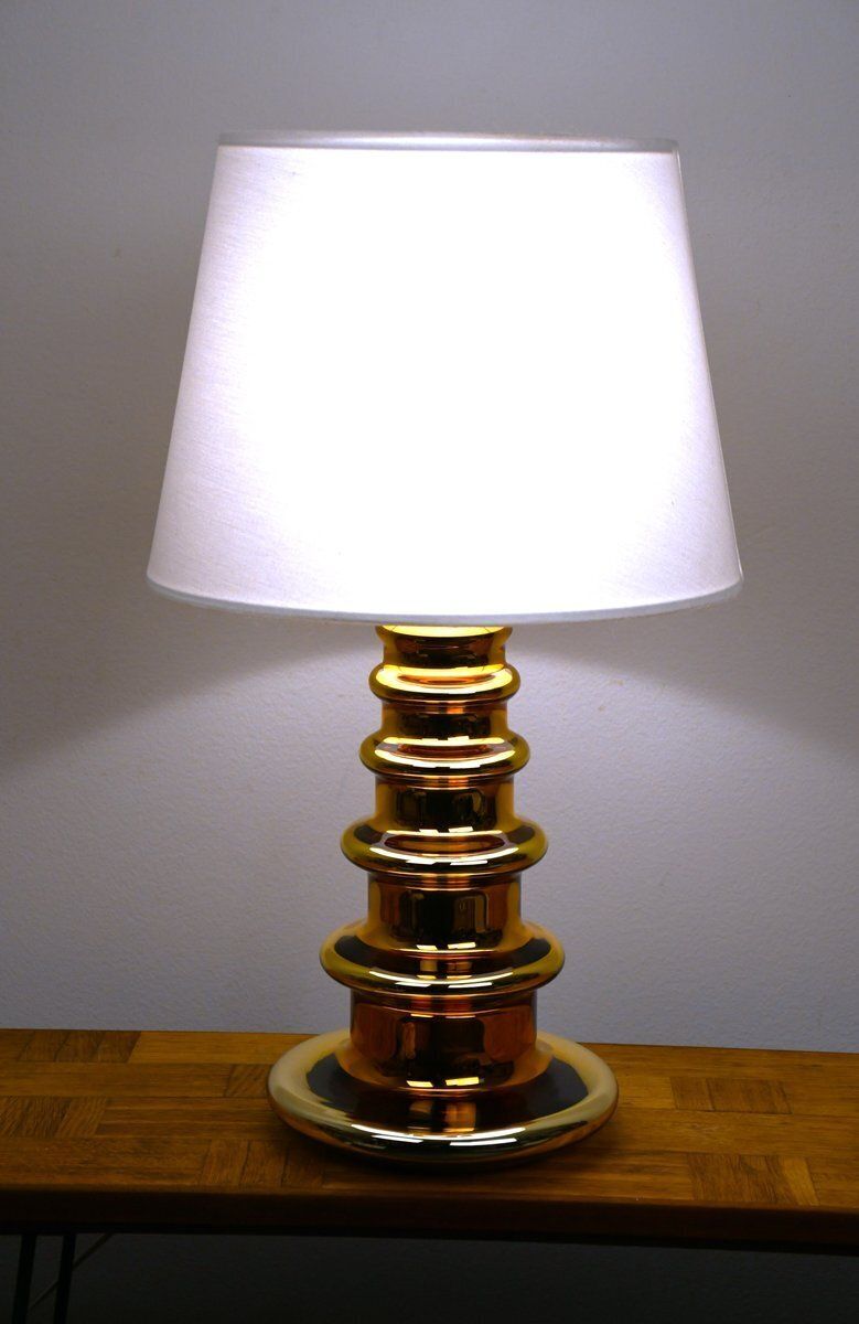Large Mercury Golden Glass Table Lamp By Gustaf Leek For Orrefors, 1960s photo vinterior