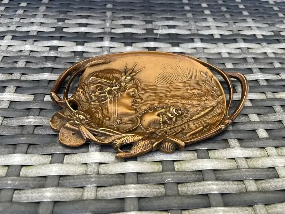 Antique French Art Nouveau Sea Nymph Shells Gilt Bronze Trinket Dish Card Tray photo 175.0