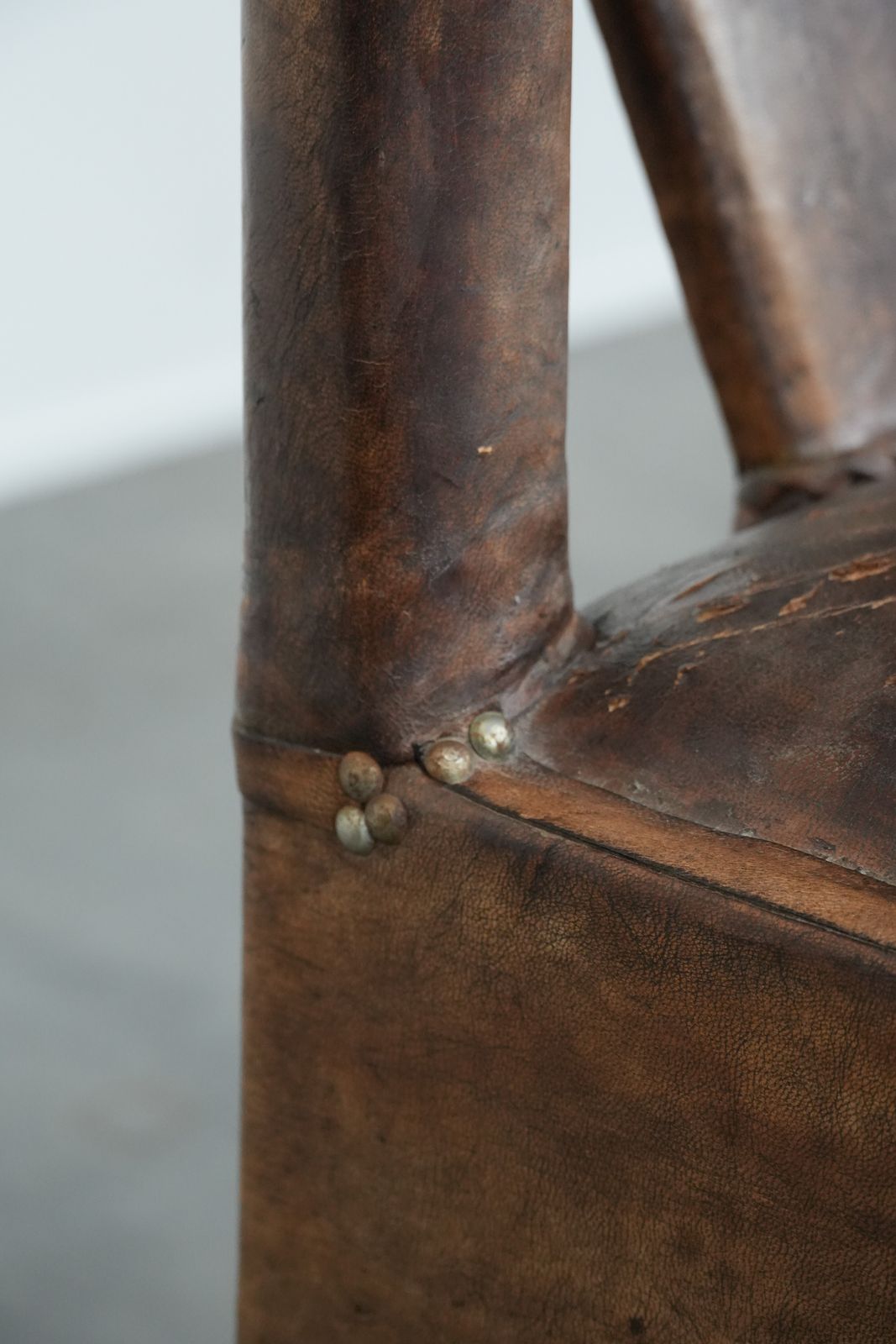 895.0 Unique Antique Sheep Leather Chair / Armchair With A Special North African Design photo