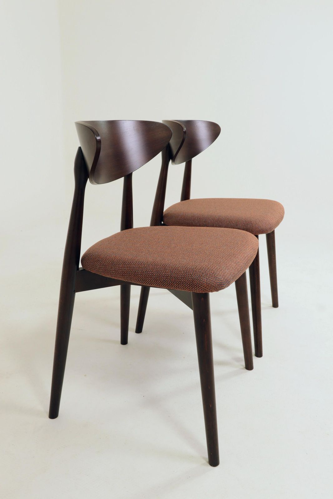 Set Of 4 Modern Beech Wood Dining Chair, Herringbone Terracota Fabric photo 746.0