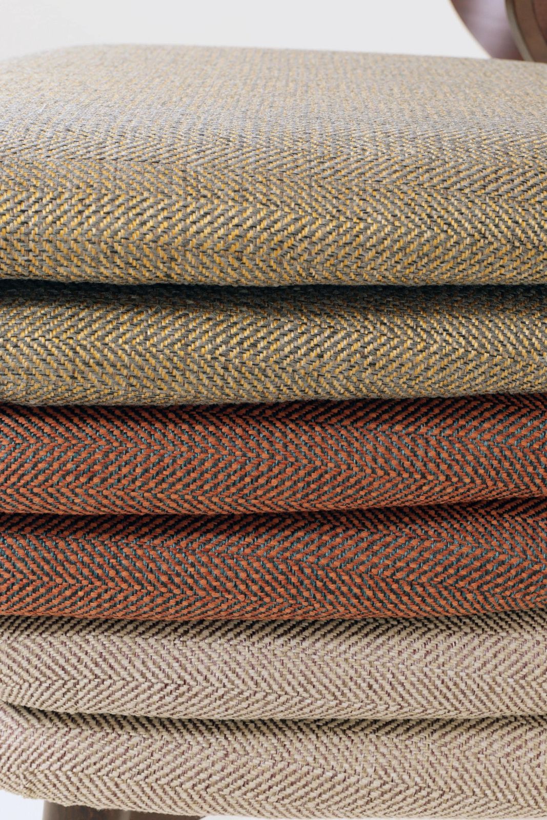photo for sale Set Of 4 Modern Beech Wood Dining Chair, Herringbone Terracota Fabric
