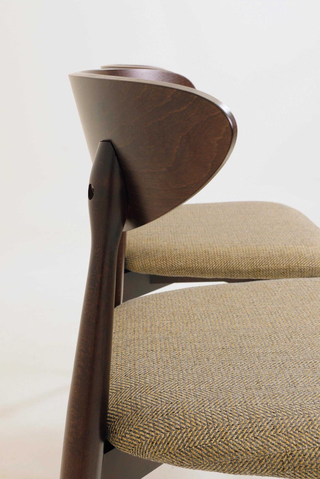 Set Of 4 Modern Beech Wood Dining Chair, Herringbone Yellow Ocra Fabric photo vintage