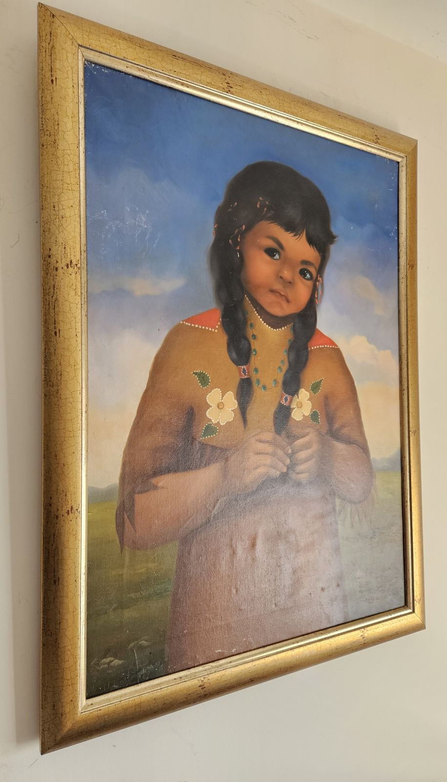 photo furniture Original Oil Painting On Canvas Portrait Of A Native Indian Girl 20th Century