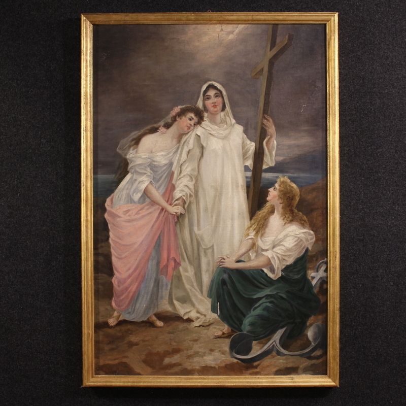 Great 19th Century Neoclassical Painting, Allegory Of Faith, Hope And Charity