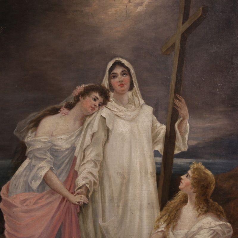 Great 19th Century Neoclassical Painting, Allegory Of Faith, Hope And Charity photo for sale