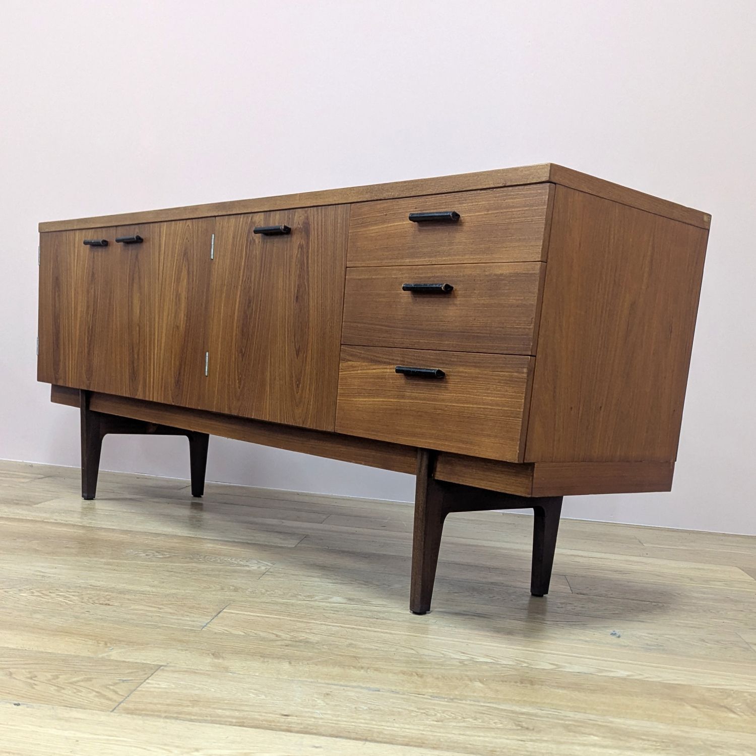 Midcentury 1960s Sideboard With Leather Handles By Gunther Hoffstead For Uniflex photo furniture