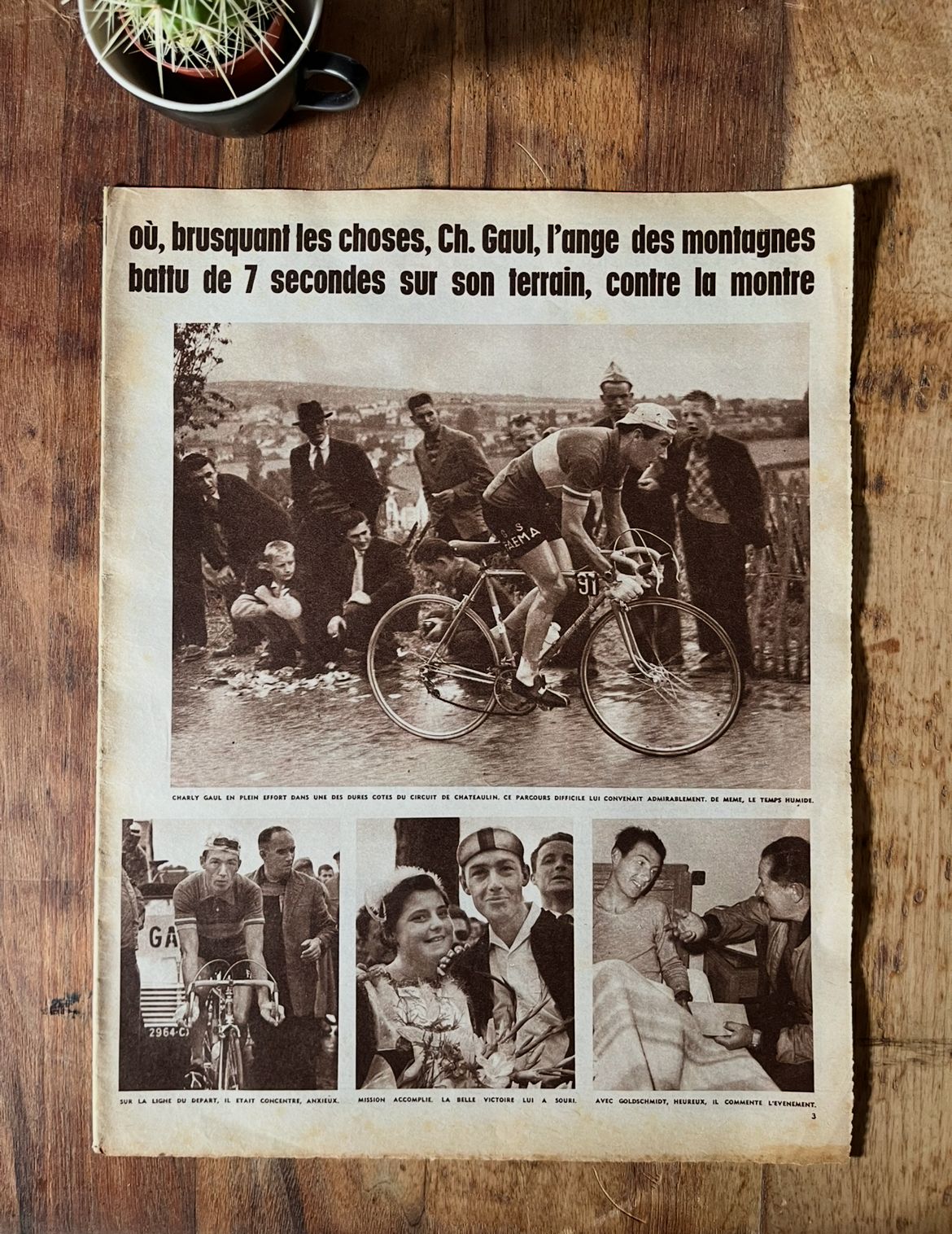 Vintage Cycling Print Tour De France 1958 Charly Gaul   Ange Des Montagne photo furniture