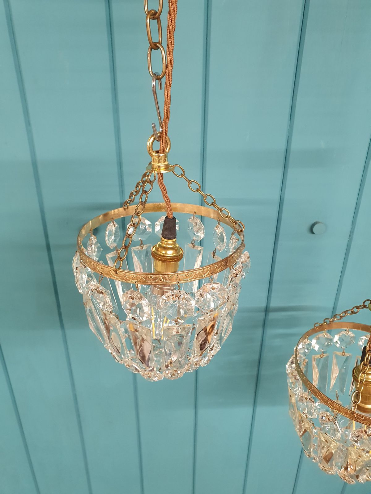 Antique Pair Of Prison Bag Chandeliers 6" photo vinterior