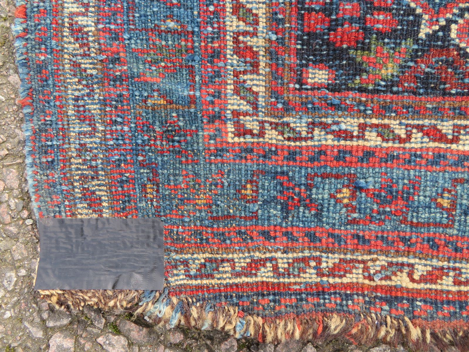 photo vinterior Distressed Antique Kurdish Rug. 173cm X 137cm.