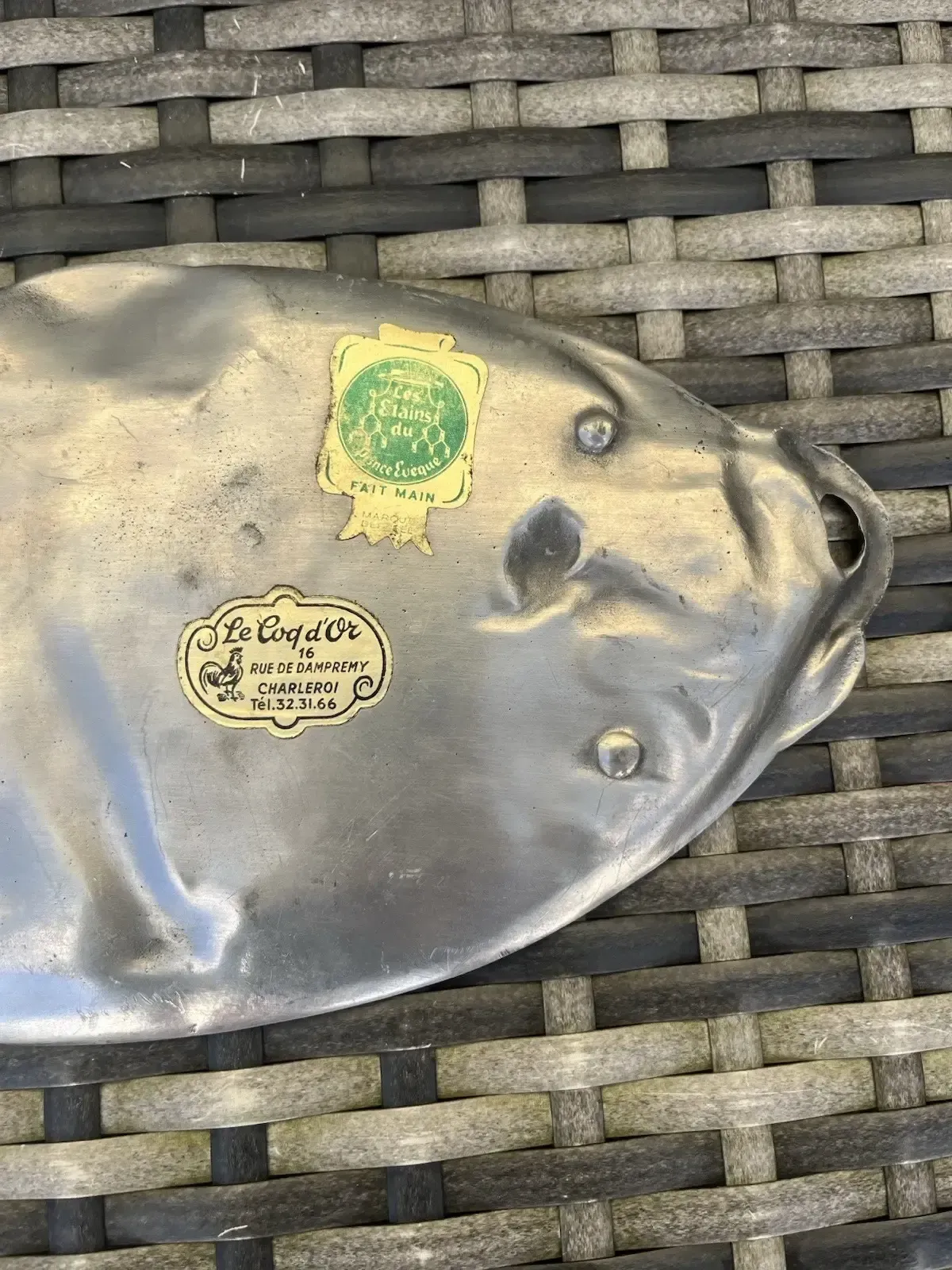 Vintage Art Nouveau Style Child & Snail Pewter Card Tray After Original By Wmf photo for sale