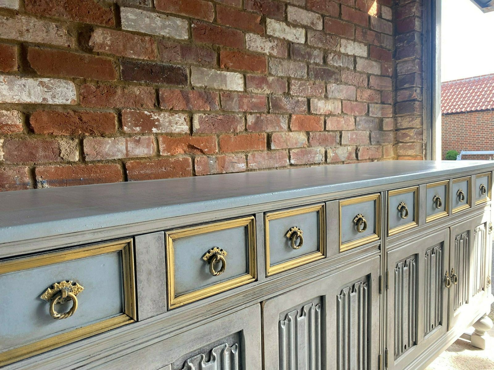 Grey Painted Sideboard, 1900s, Antique photo vintage