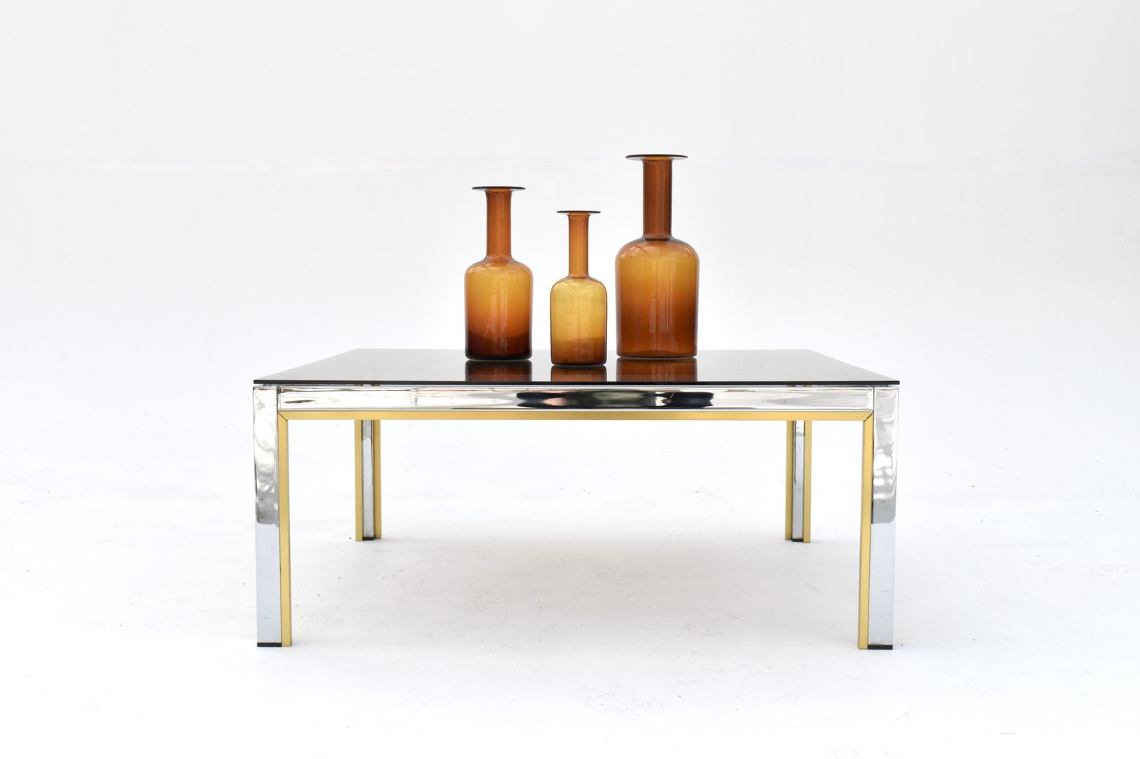 1970s Italian Renato Zevi Chrome, Brass & Smoked Glass Coffee Table photo furniture