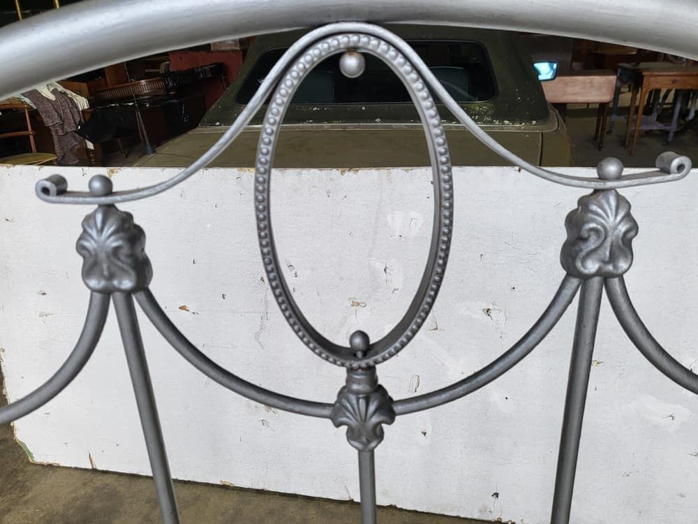 Antique Victorian Cast Iron Small Double Bed Frame + Base photo vintage