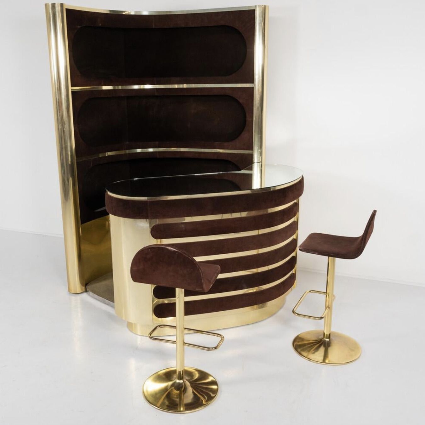 18050.0 Mid Century Modern Suede Bar By Willy Rizzo With 2 Stools , Italy, 1970s photo