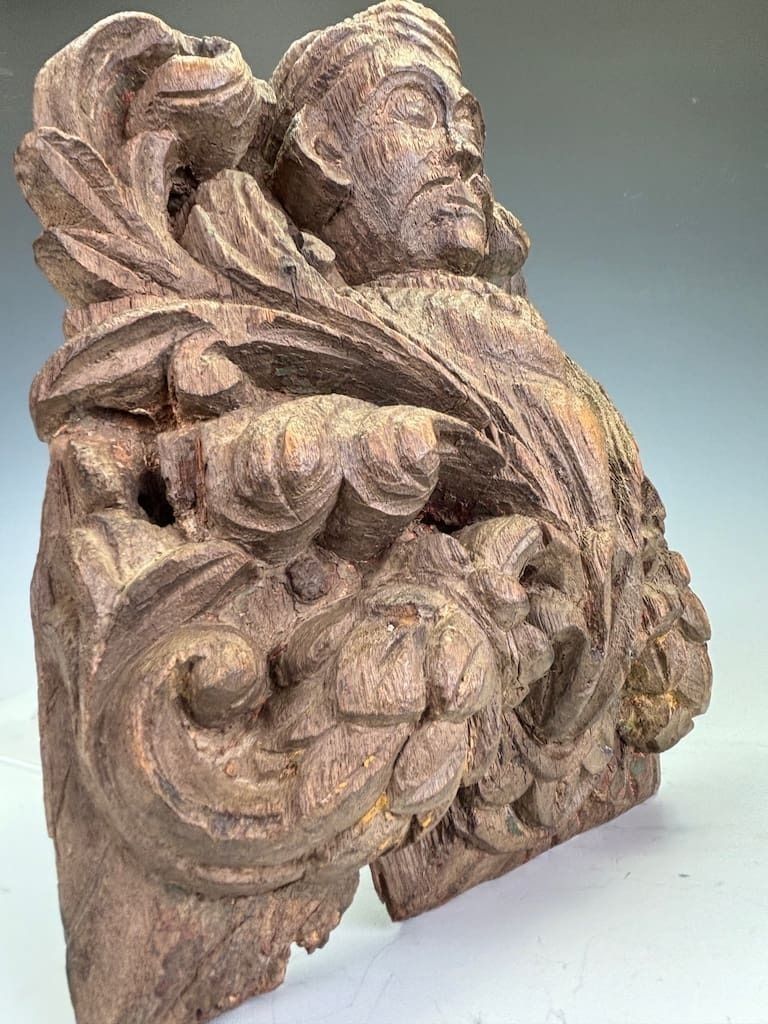 Fine 18th Century Indian Carved Hardwood Architectural Fragment Featuring A Noble Figure photo furniture