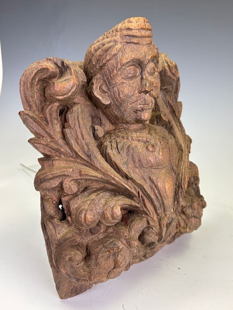 Fine 18th Century Indian Carved Hardwood Architectural Fragment Featuring A Noble Figure photo for sale