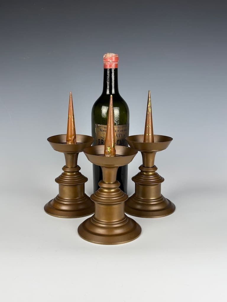 Magnificent Set Of Three Late 17th Century Bronze Pricket Candlesticks photo Home Decor