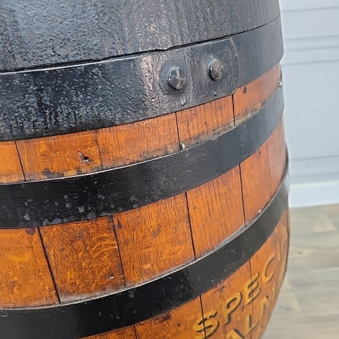 330.0 Vintage Oak Whiskey Barrel Madeira Wine Stave Pub Table Base Display Planter photo