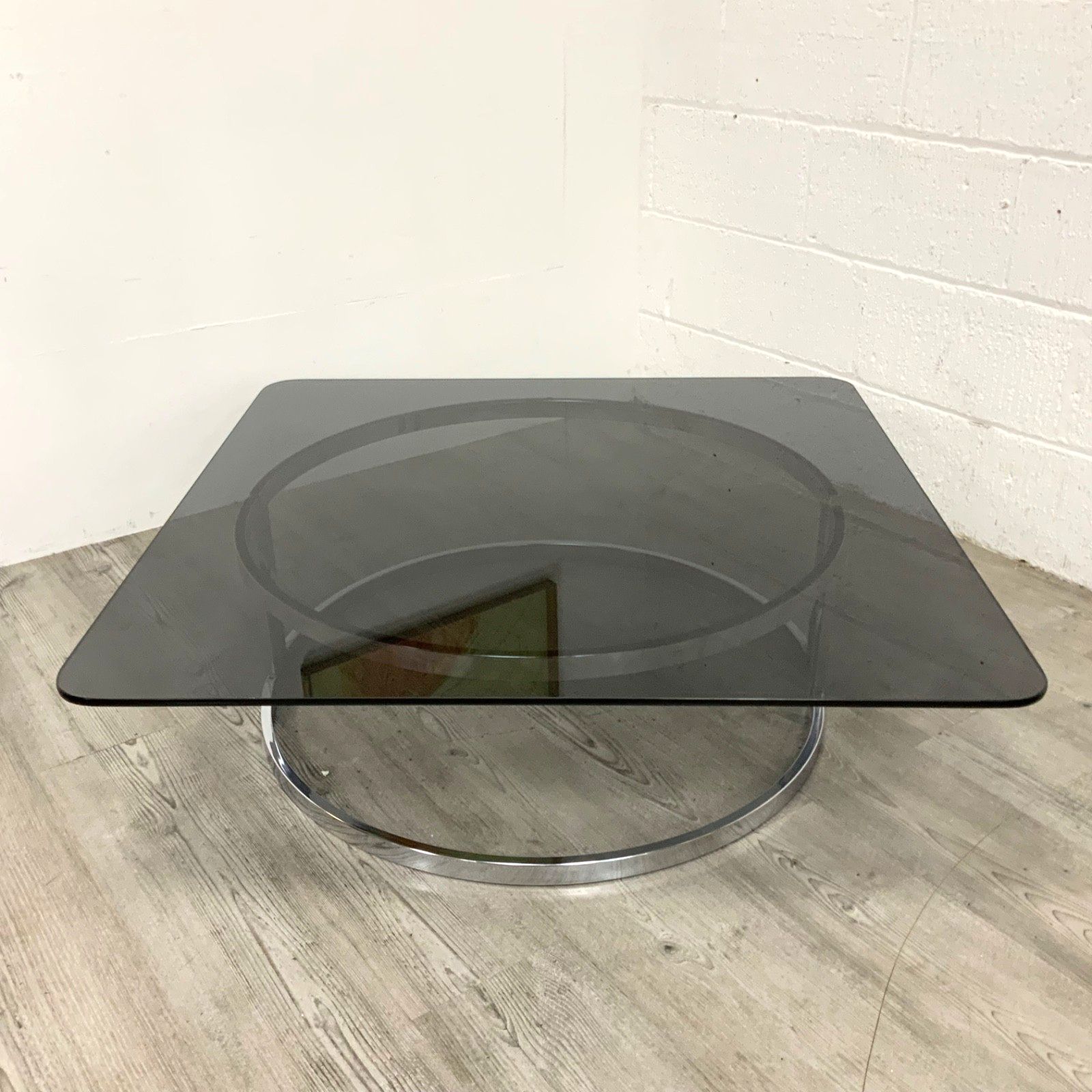 An Original Italian Chrome And Smoked Glass Coffee Table 1970s photo for sale