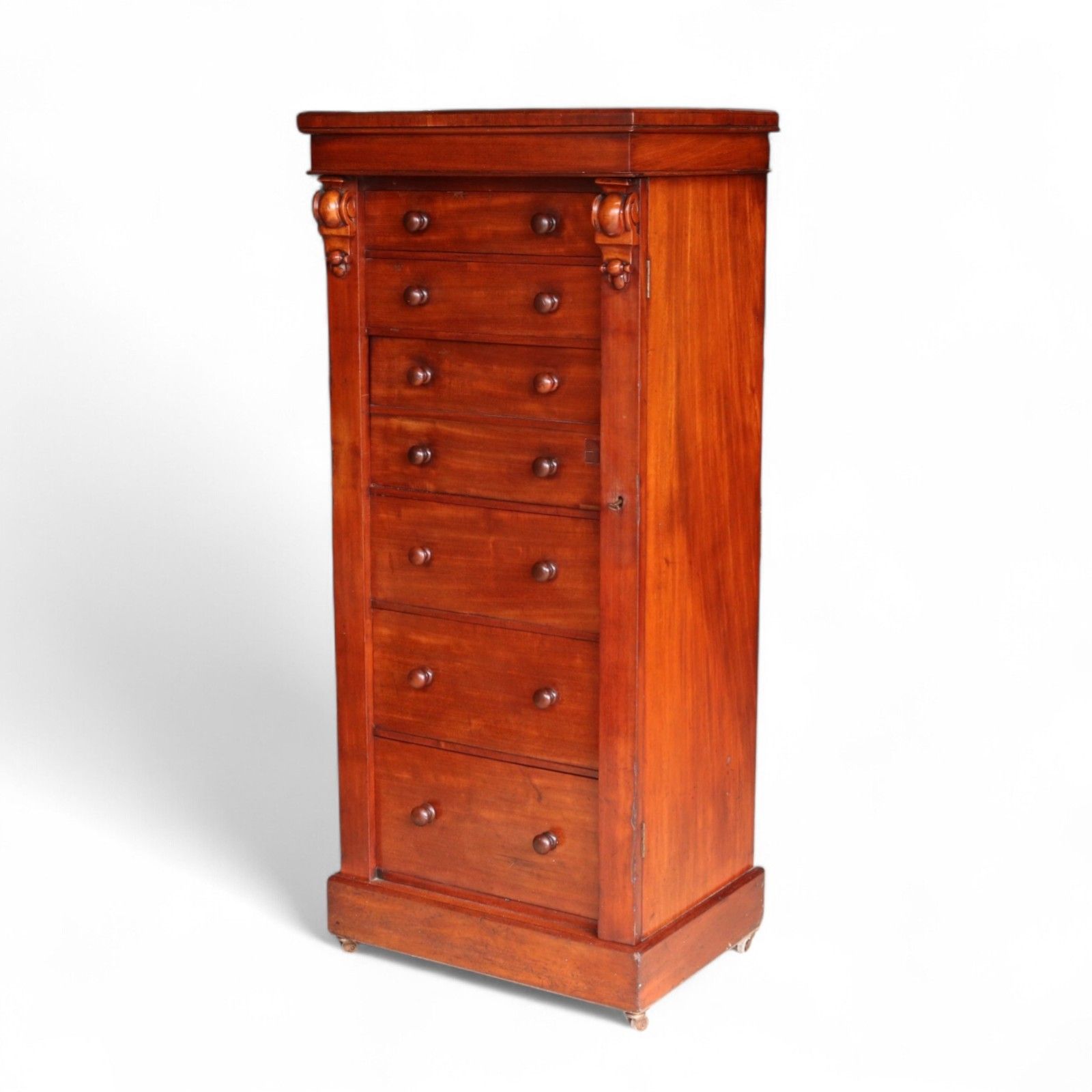 Victorian Mahogany Secretaire Wellington Chest Of Drawers C.1860 Antique 19thc