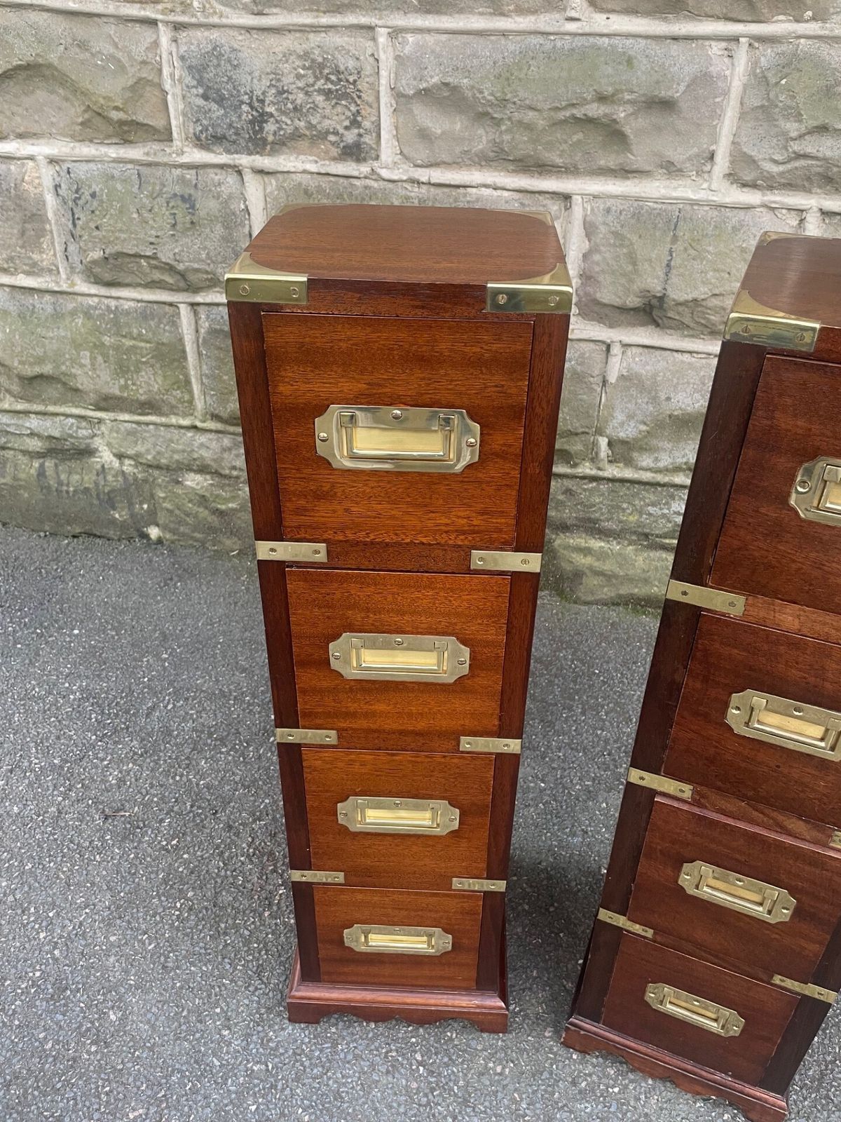 Pair Brass Bound Mahogany Military Style Chest Draws photo vinterior