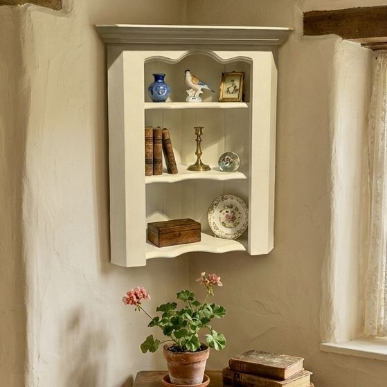 Handsome Vintage Painted Pine Corner Shelf photo furniture