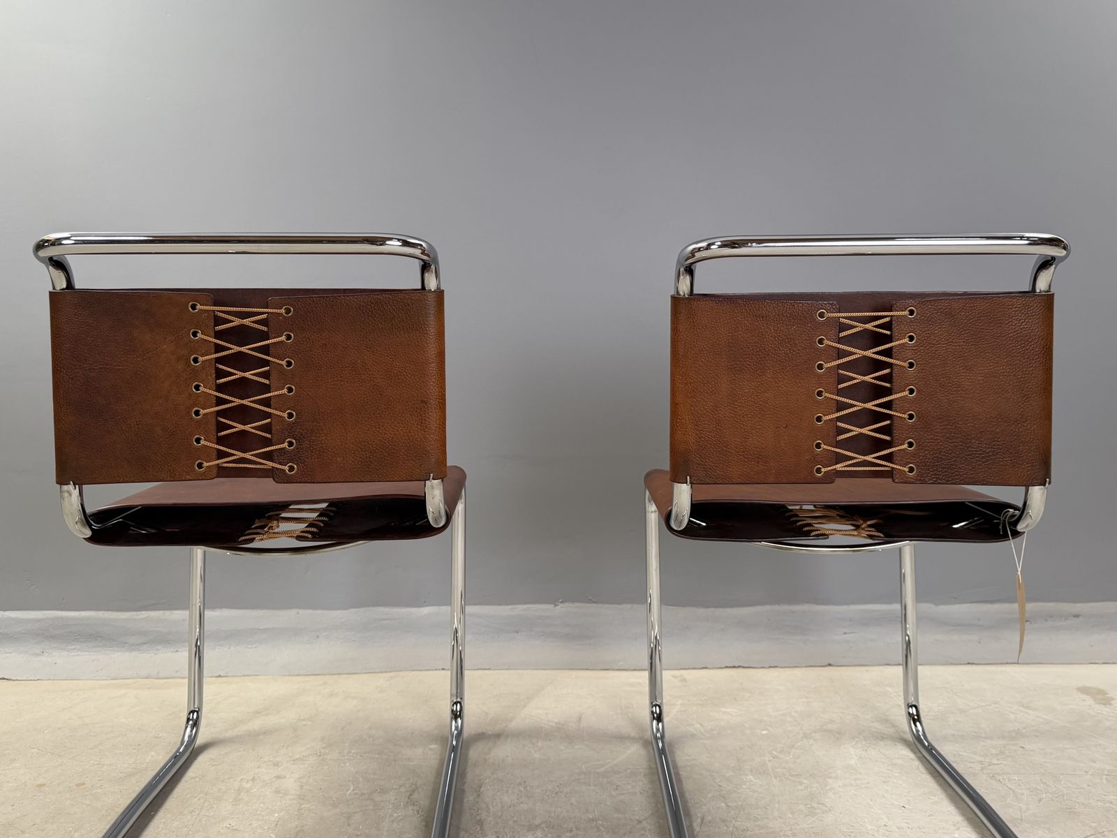Pair Of Dining Or Side Or Hall Bauhaus Cantilever Chairs  Mart Stam S33 Style  Chrome & Saddle Leather photo for sale