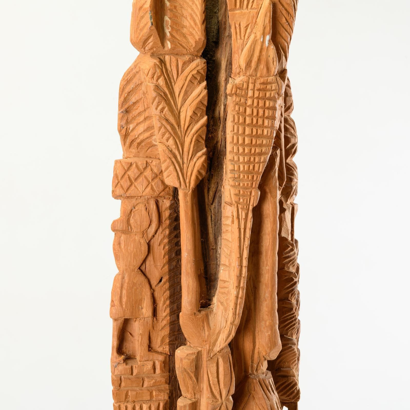 Zande Or Mangbetu Workshop Attribution, Northern Democratic Republic Of Congo Carved Limba Column photo vintage