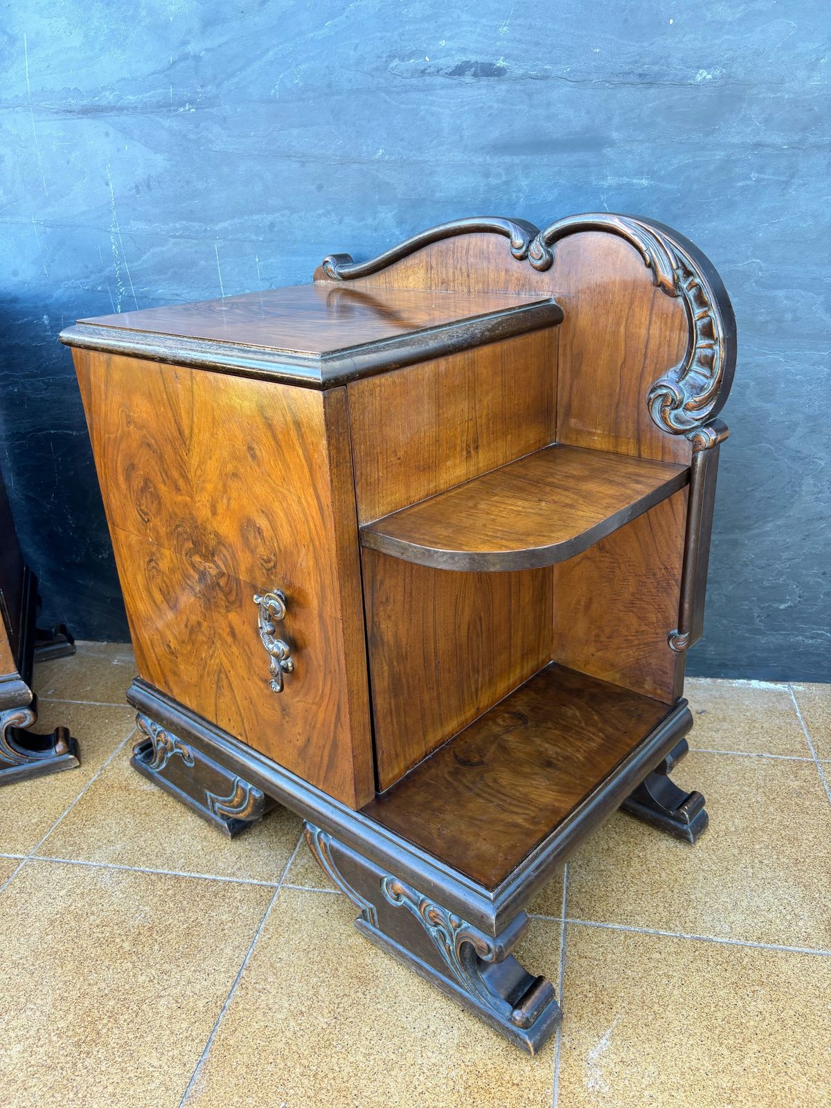Pair Of Art Deco Walnut Bedside Nightstands, 1930s photo buy
