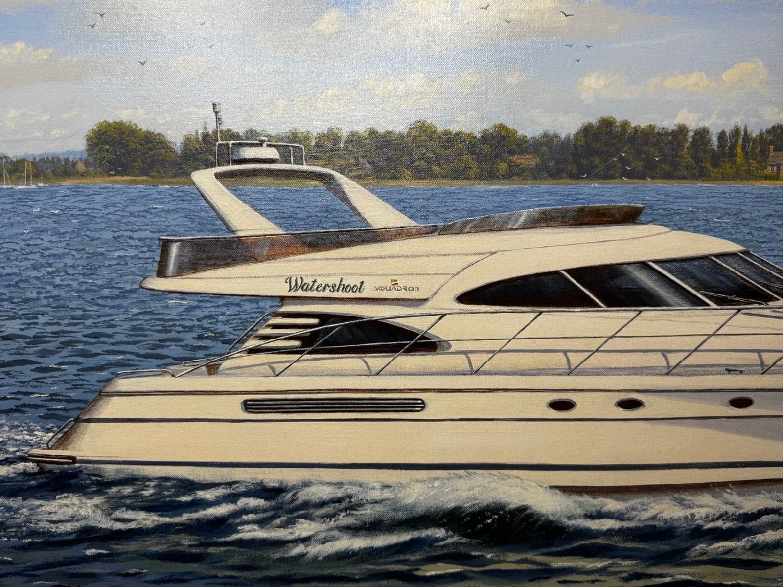 Oil Painting Lake Windermere Ascendancy — Fairline Squadron 50 Yacht By Edward Hersey photo for sale