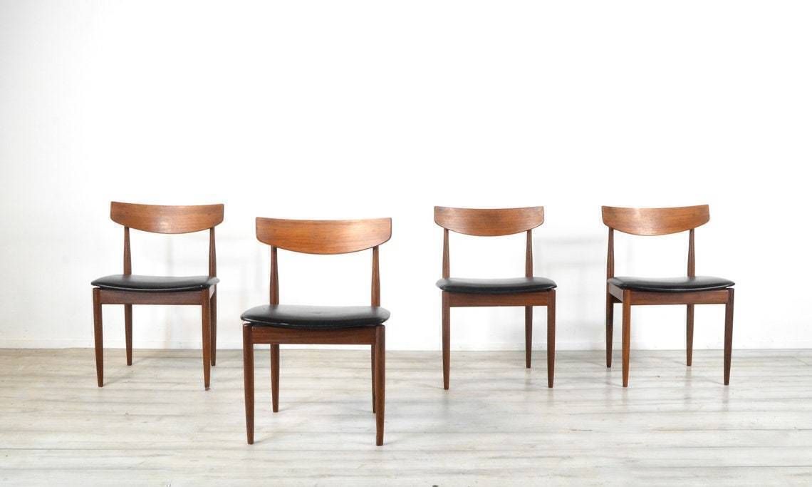 Set Of 4 Vintage Midcentury Afromosia And Leatherette Chairs By Kofod Larsen For G Plan